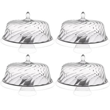Imagem de 4 Boleiras com Cúpula e Pé 34cm Glassy Transparente Porta Bolo Tortas Doces Crippa