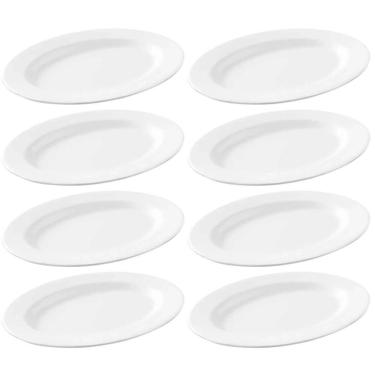 Imagem de 8 Bandejas para Servir Melamina Branca 20x14cm Buffet Travessa Saladas Petiscos Restaur...