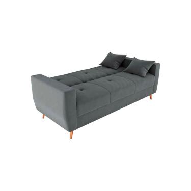 Imagem de Sofá Cama Casal Premium 3 Lugares Com Baú 2,08 Larg Pamela Matrix Veludo Cinza