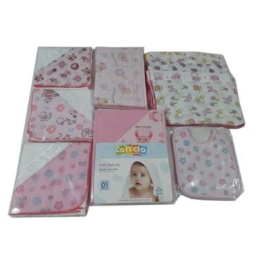 Imagem de Kit 2 Cueiro 1 Toalha com forro 6 fralda Travesseiro Menina - Dugu