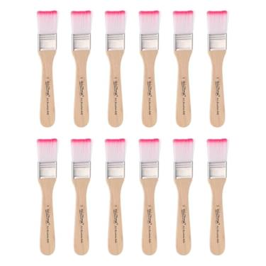Imagem de HARFINGTON 12 pincéis pequenos de tinta plana de 2,3 cm e pincéis de nylon com cabo de madeira para pintura de arte faça você mesmo, móveis, cercas, deck, parede, porta, vermelho, vermelho