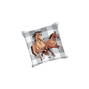 Imagem de Almofada com enchimento Dupla Cavalo Xadrez Cinza - Fabrika de Festa