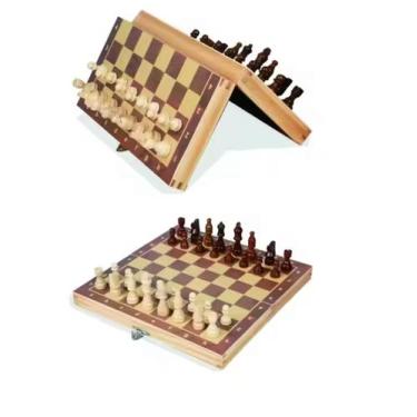 Imagem de Tabuleiro imantado Madeira 3 em 1 Xadrez Damas Gamão - Home