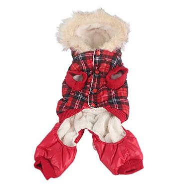 Imagem de Camisolas de FéRias para CãEs Ano Novo suéTer de Natal Roupas para Animais de Estimação, Casaco de Inverno para CãEs Engrossar PoliéSter e Lã Acolchoada Xadrez Roupas Quentes Com Capuz para CãEs (L)