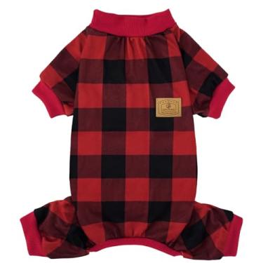 Imagem de XPUDAC Pijama de cachorro macio e elástico xadrez roupas para cães pequenos e médios meninas meninos e gatos - PP