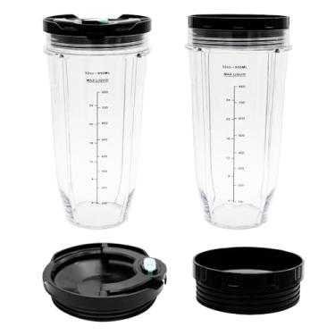 Imagem de 2 pacotes de peças de reposição copo com tampa, compatível com Nutri Ninja Pro Series e Nutri Ninja Auto-IQ Blender Series (copos de 947 ml)