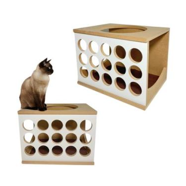 Imagem de Nicho Para Gato Multi Furo MDF Resistente Montado C/ Carpete e Kit Fix