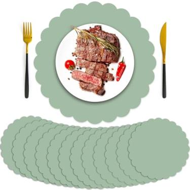 Imagem de 50 peças de jogo americano de papel verde sálvia 33 cm vegetação descartável recortado tapetes decorativos para mesa redonda para aniversário, casamento, chá de panela, chá de bebê, banquete, artigos