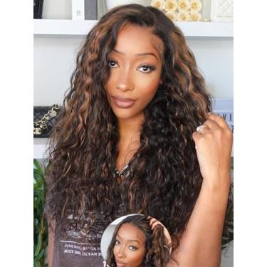 Imagem de Julia Hair Golden Brown Highlight Deep Water Wave 7x5 Bye Knots HD Lace Closure Perucas sem cola, cabelo humano pré-arrancado pré-cortado, linha do cabelo natural, pronto para uso para iniciantes 61