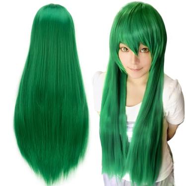 Imagem de IMISSU Perucas de cosplay de cabelo natural longo e reto com franja colorida fantasia de Halloween peruca de festa para menina (Verde claro)