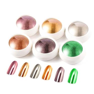 Imagem de BISHENGYF Pó de unha cromado ouro rosa: pó espelhado metálico pigmento holográfico pó de unhas cromado verde prateado para unhas ouro rosa cromo pó para unhas arte DIY decoração