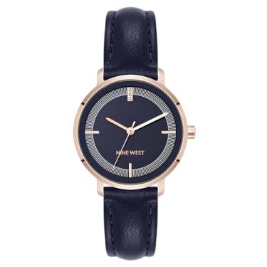 Imagem de Nine West Relógio feminino com pulseira com detalhes de cristal genuíno, NW-3084, Azul