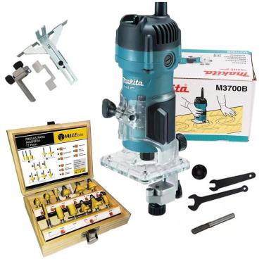 Imagem de Tupia Elétrica Makita M3700B 530W + Kit Com 12 Fresas