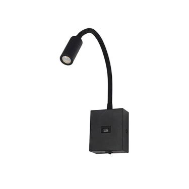 Imagem de Arandela Nordecor Aine Usb Led Com Interruptor Bivolt Preto 3000k