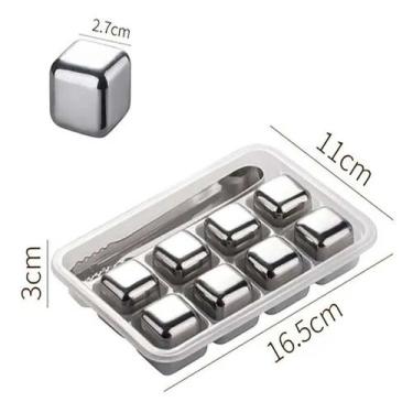 Imagem de Cubos de gelo em aço inoxidável, 8 unidades, cor prata reutilizável - 