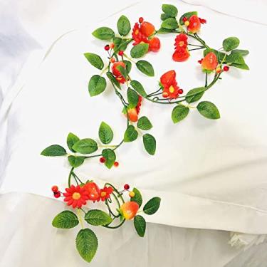 Imagem de Guirlanda artificial de morango, flores vermelhas, morango, fruta, vinha, para casamento, casa, jardim, escritório, hotel, festa, artesanato, decoração artística (2, morango vermelho)
