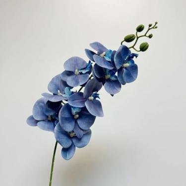 Imagem de 5 flores artificiais com 9 cabeças de filme de látex, phalaenopsis, decoração luxuosa para casa, orquídeas falsas, arranjo de flores para festa de casamento (azul)