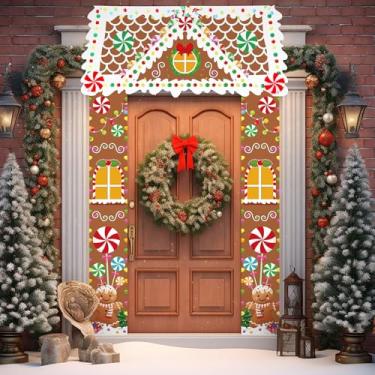 Imagem de Mindsoft Capa de porta de casa de pão de gengibre de Natal decorações de festa banner de natal de gengibre placa de varanda de natal faixa de porta externa para casa sala de aula decoração de