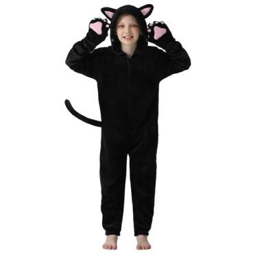 Imagem de Fantasia infantil para gatos, macacão preto Corespe, médio de 7 a 8 an