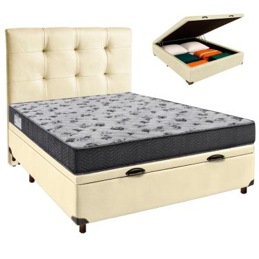 Imagem de Cama Box Bau + Colchão Casal Ortobom D33 Iso100 + Cabeceira Estofada