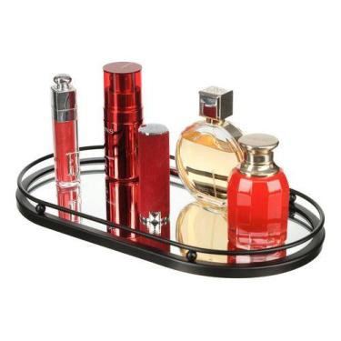 Imagem de Bandeja Decorativa Espelhada Taça Perfume Maquiagem Lavabo - PGB, Pret