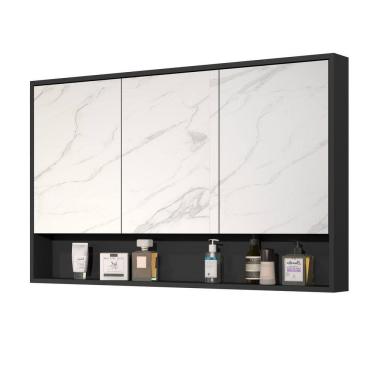 Imagem de Espelheira Hefesto 3 Portas Armário Aéreo Banheiro - Preto