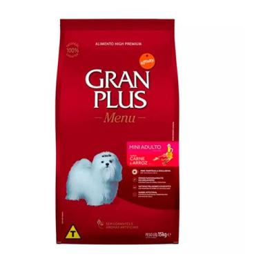 Imagem de Ração Gran Plus Cães Menu Adultos Mini Carne e Arroz -15Kg - GRANPLUS