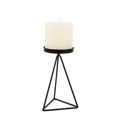 Imagem de Centro de Mesa Castiçal geométrico de ferro forjado estilo nórdico decoração castiçal triangular para Jantar(Preto,Médio)