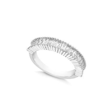 Imagem de Anel Aliança Navetes Cristal Banhado a Prata