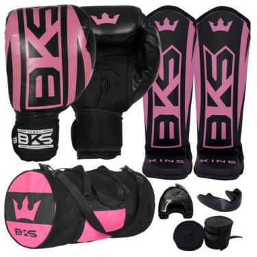 Imagem de Luva Boxe Muay Thai - Caneleira Bolsa Bandagem Bucal - Bks, Rosa, 8oz