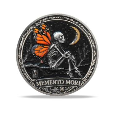 Imagem de RYUKENLM Memento Mori Coin Inspirational Skull and Butterfly Design, "Your Time is Limited", Token Daily Stoic Practice Token Inspirational Stoicism Gift for Men Women Kids