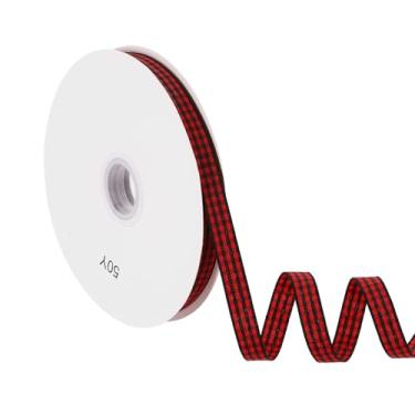 Imagem de PATIKIL Fita guingão de 1,5 m x 9,5 cm, fita xadrez de nylon quadriculada para presente para grinalda de laço de Ação de Graças, artesanato, aniversário, casamento, preto e vermelho