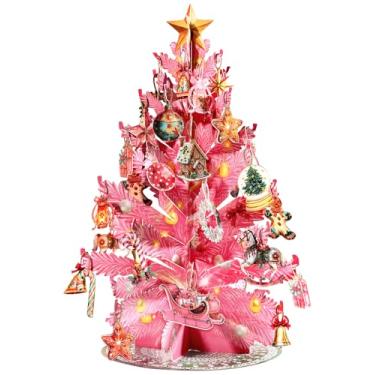 Imagem de Coralogo Cartões de Natal pop-up rosa - Design de árvore de Natal rosa, cartões de felicitações especiais de feliz Natal em branco dentro com envelope para mulheres, esposa, filha, irmã, namorada, ela