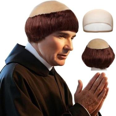 Imagem de Peruca Monk JoneTing Monk Friar Tuck Brown para cosplay masculino