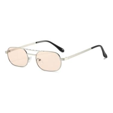 Imagem de JRLLFD Óculos de sol femininos da moda, ponte dupla, retangular, retrô, vintage, oval (B)