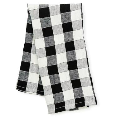 Imagem de MACKENZIE-CHILDS Toalha de prato de linho, toalha de cozinha decorativa, xadrez preto