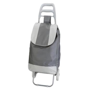 Imagem de Carrinho de compras reforçado dobráve colorido - Dobrável, sacola bolsa térmica, suporta 30kg, ideal para feira e supermercado(CINZA)