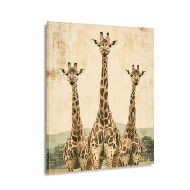 Imagem de CANLUNTE Arte de parede em tela Safari Giraffe Trio - Cena da selva africana com pintura de três animais altos, decoração da natureza para sala de estar, berçário (arte 3 cm x 71 cm sem moldura)