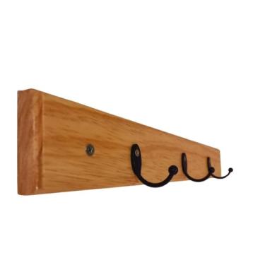 Imagem de Cabide de madeira Triunfo 3 ganchos p/Parede ou Porta cabideiro Organizador de Roupas e Acessórios. Cor: Natural