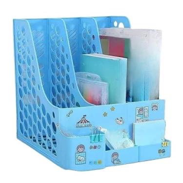 Imagem de Porta Livros e Organizador - Acabe com a Bagunça em Estantes e Mesas, Suporte para Separar Livros, Cadernos e Documentos com Estilo(3,(ORGRQ2023) AZUL)