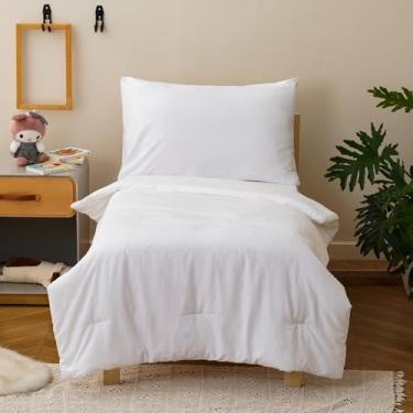 Imagem de KAREVER Conjunto de cama infantil branco liso com 4 peças, cor pura, conjunto de cama infantil