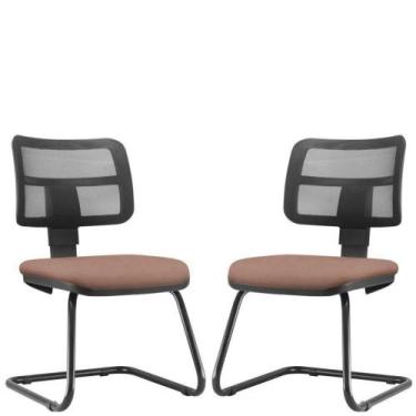 Imagem de Kit 02 Cadeiras De Escritório Fixa Zip L02 Suede Rosê - LYAM DECOR