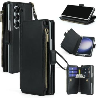 Imagem de ASAPDOS Capa carteira para Samsung Galaxy Z Fold 6 com suporte para caneta S, pulseira de couro PU com fecho magnético [S-Pen totalmente compatível], suporte de cartão [bloqueio RFID] e suporte preto