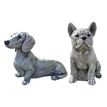 Imagem de Karlak Escultura de Cachorro para Decoração de Jardim, Estátua de Animal de Resina Realista, Com Ornamento Fofo de Buldogue Francês para Presente de Jardim (Cor da imagem 1)