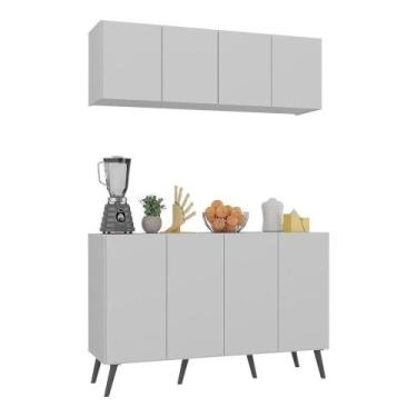 Imagem de Kit Armário Cozinha Aéreo Balcão 4 Portas Retrô Mp2170 Branco/preto - 