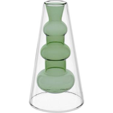 Imagem de Vaso Decorativo Enfeite Casa Parede Dupla Home&co Borossilicato 19x9x9cm Verde