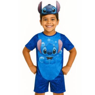 Imagem de Fantasia Infantil Stitch Azul Com Máscara - Genérica, Azul, G