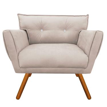 Imagem de Poltrona Anitta com Strass Suede Bege Pés Palito Castanho - D'Rossi