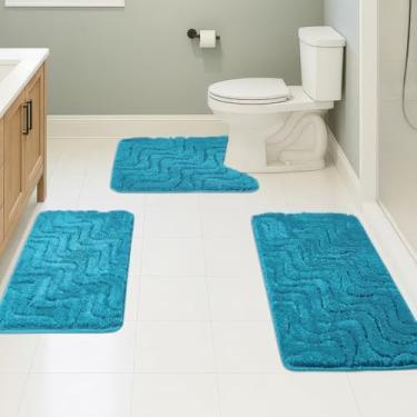 Imagem de CNNJ Conjunto de tapetes de banho 3 peças tapete de banheiro macio absorvente felpudo macio piso antiderrapante chuveiro banheira lavável na máquina (azul-petróleo, 51 x 81 cm/50,8 x 50,8 cm/43,2 x 61
