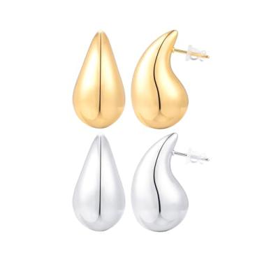 Imagem de INBLUE Brincos de gota grossa para mulheres, leve, prata, ouro, 17/25/31/42/50 mm, joias modernas para presente de aniversário, Medium, Cobre, Sem pedra preciosa